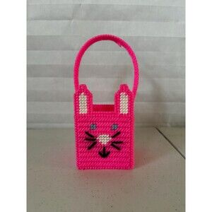 Mini Easter Basket with Pink Bunny – Colorful Plastic Canvas Handmade Gift